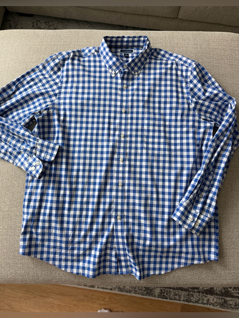 Club Room Blue and White Gingham Button-Down Shirt